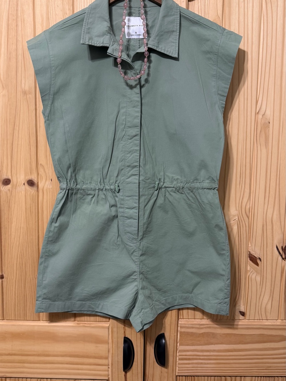 Celebrity Pink Sage Green Utility Romper Cotton Stretch Size Small